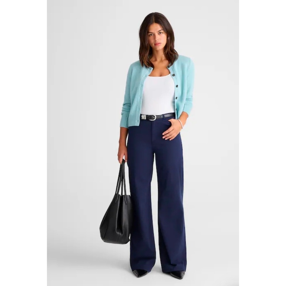 Madewell Women 31 P Navy Blue Wide Leg Pants High Rise Petite Chino Trousers